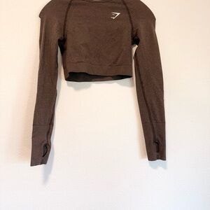 Gymshark Chocolate Brown Women's Seamless Long-Sleeve Crop Top